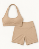 Halter Bra & Shorts Set - Tan flat lay