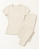 Fitted Tee & Leggings Set - Ivory White flat lay