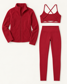 Core Fleece 3-Piece Set Cherry Red flat lay