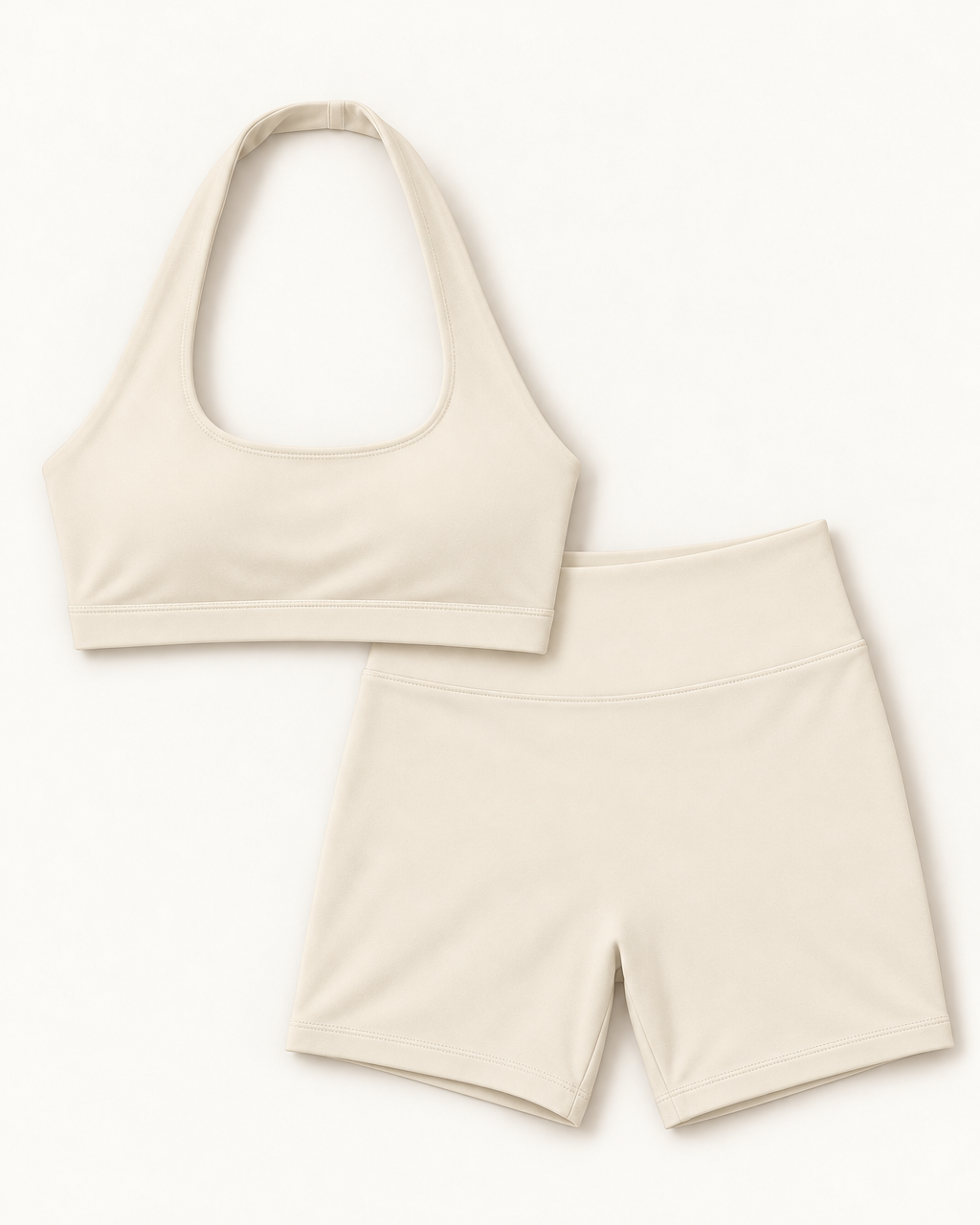 Halter Bra & Shorts Set - Ivory White flat lay