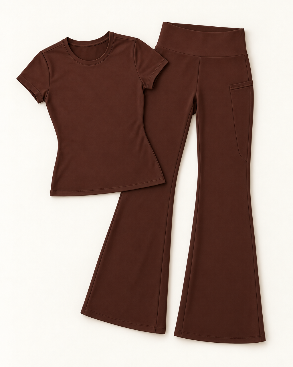 Fitted Tee & Flares Set - Chocolate Brown flat lay