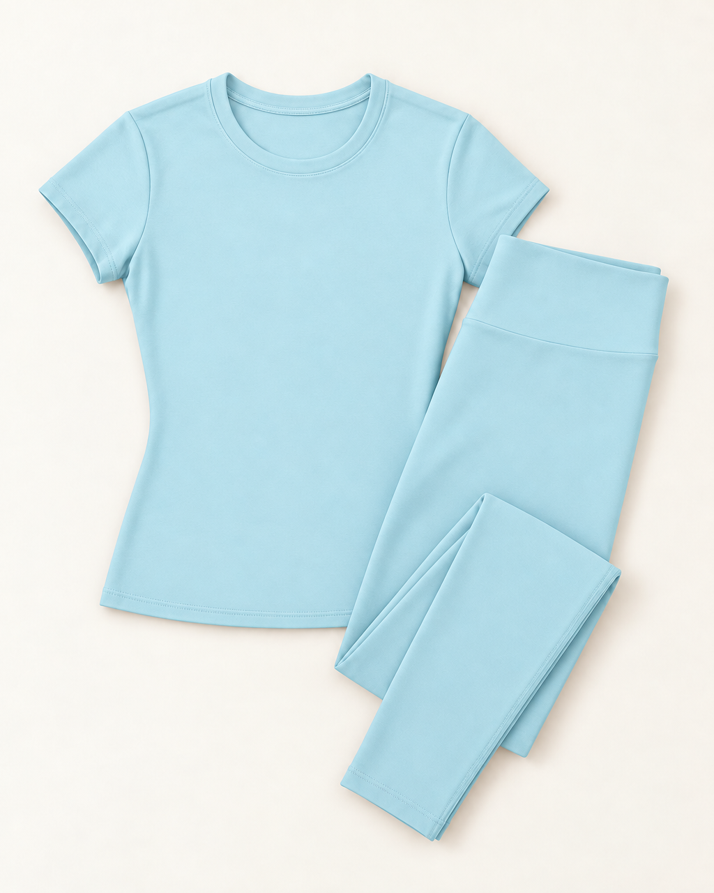 Fitted Tee & Leggings Set - Powder Blue flat lay