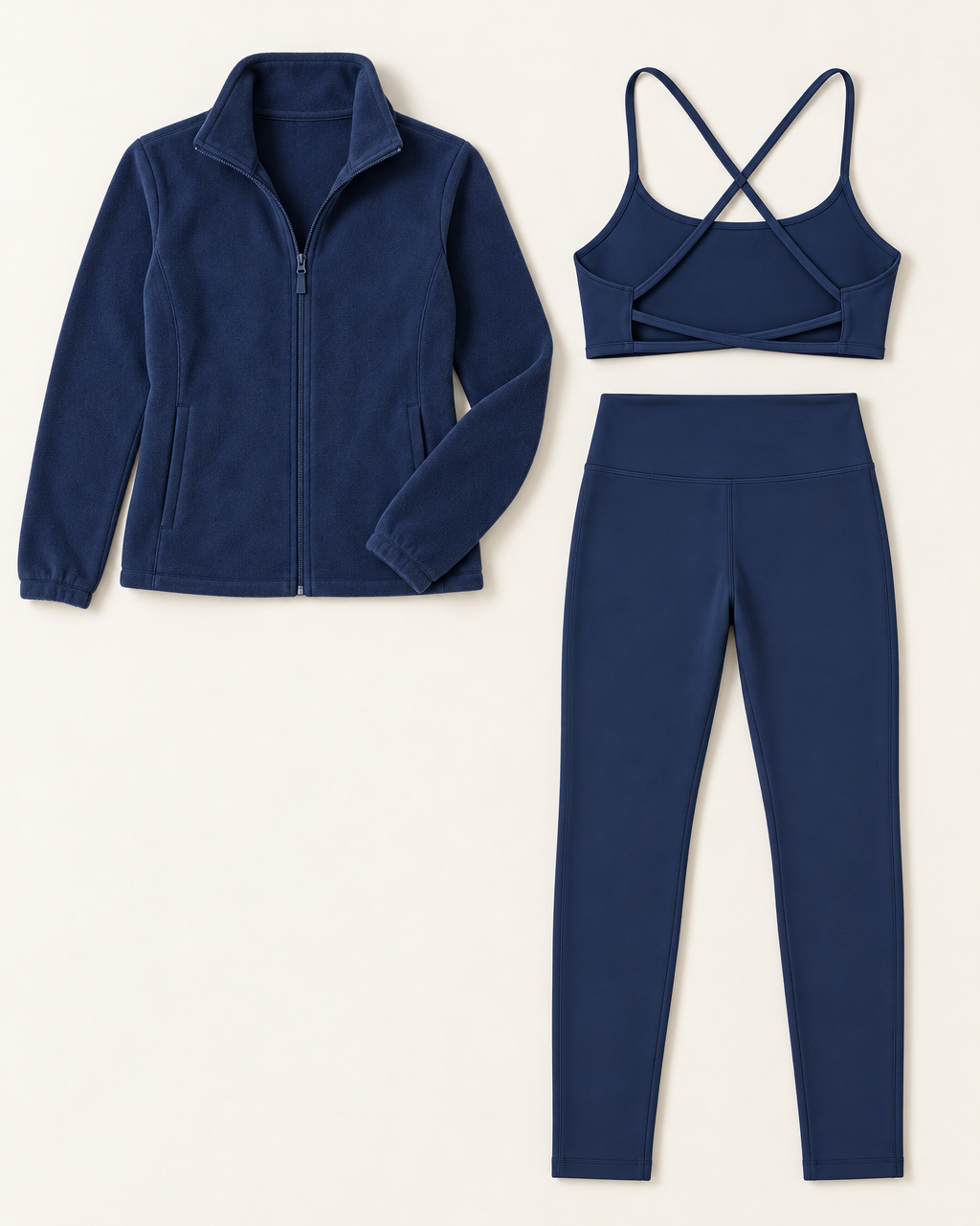 Core Fleece 3-Piece Set Navy Blue flat lay