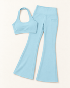 Halter Bra & Flares Set - Powder Blue flat lay