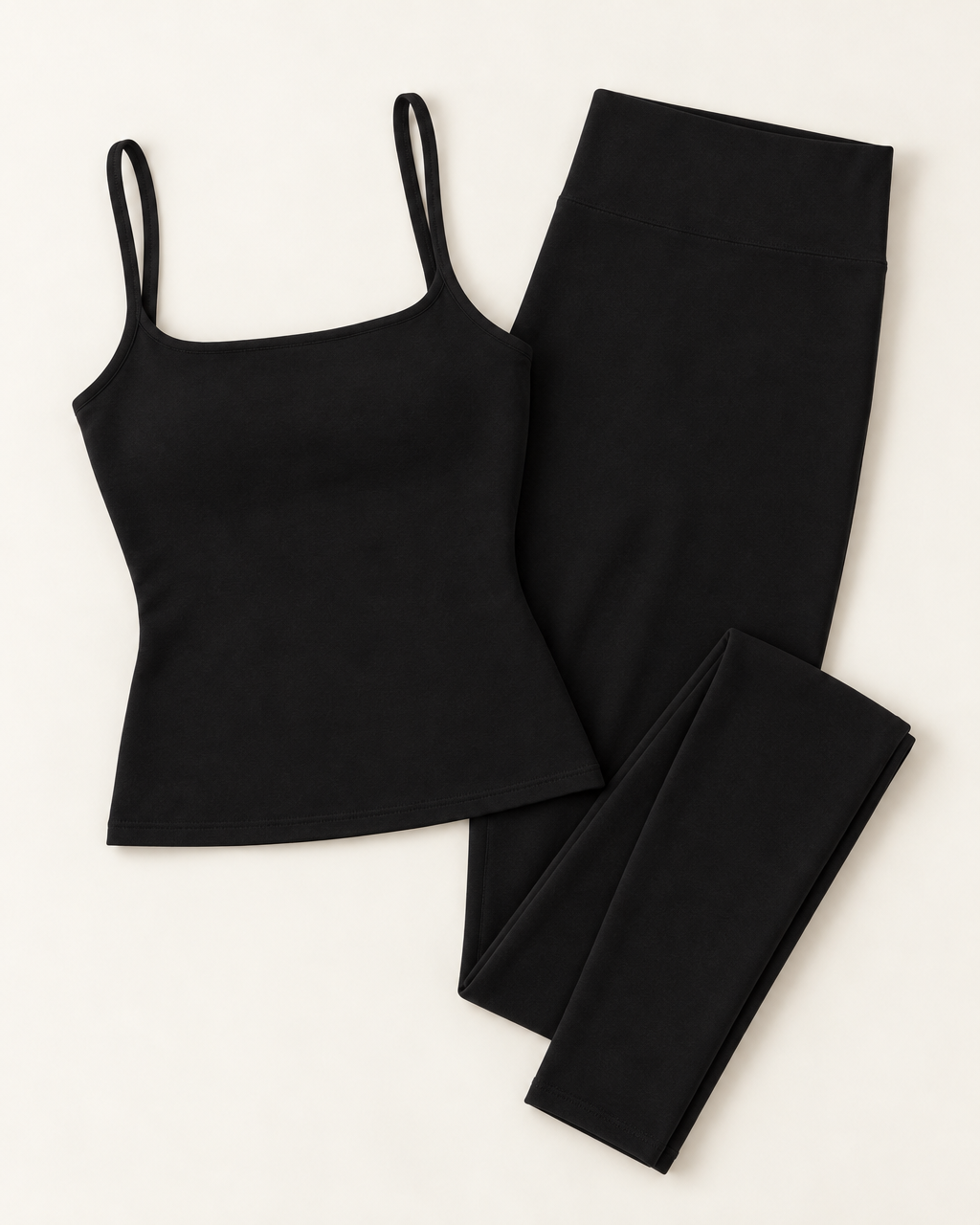 Square Neck Vest & Leggings Set - Shadow Black flat lay