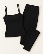 Square Neck Vest & Leggings Set - Shadow Black flat lay