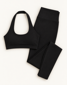 Halter Bra & Leggings Set - Shadow Black flat lay