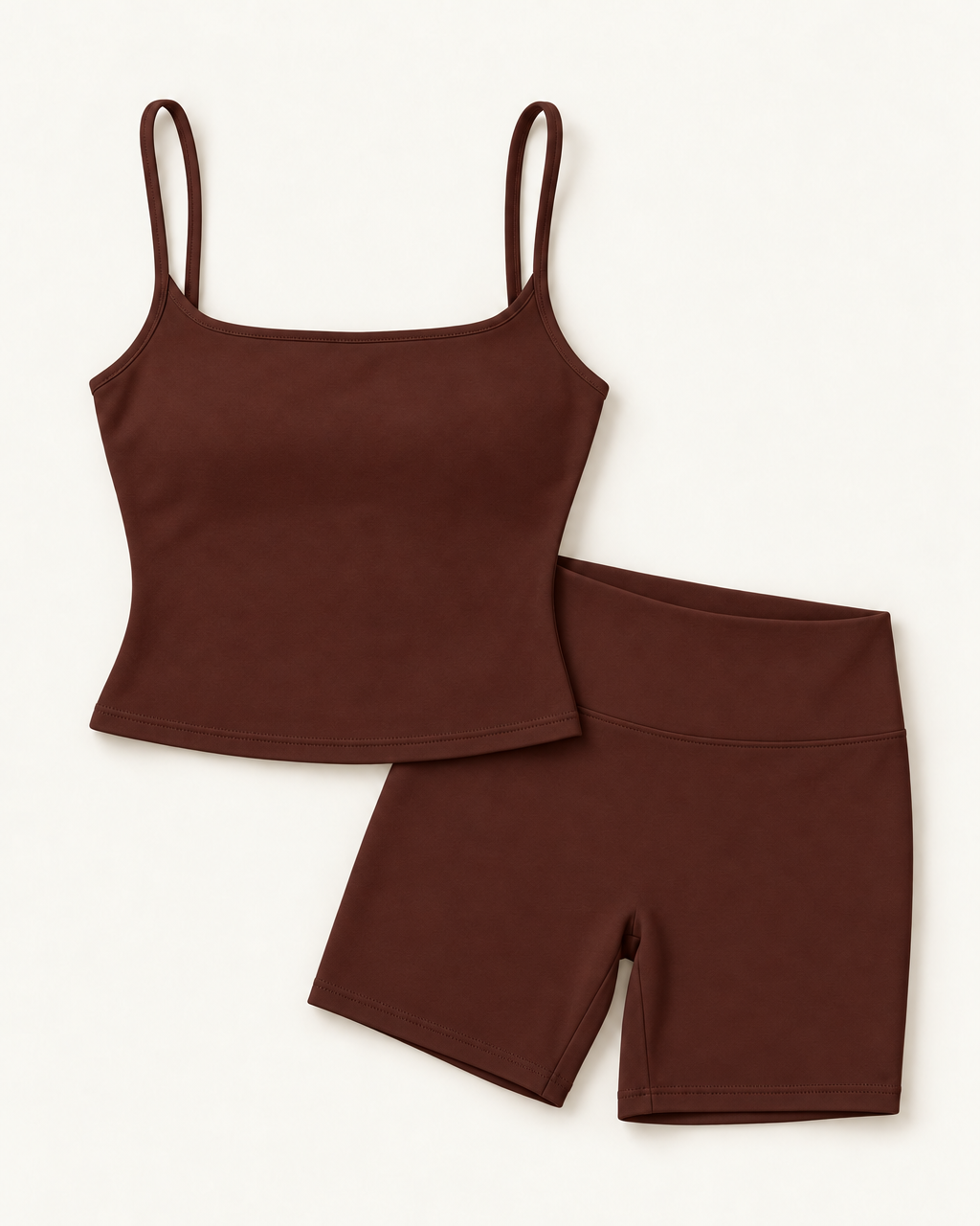 Square Neck Vest & Shorts Set - Chocolate Brown flat lay