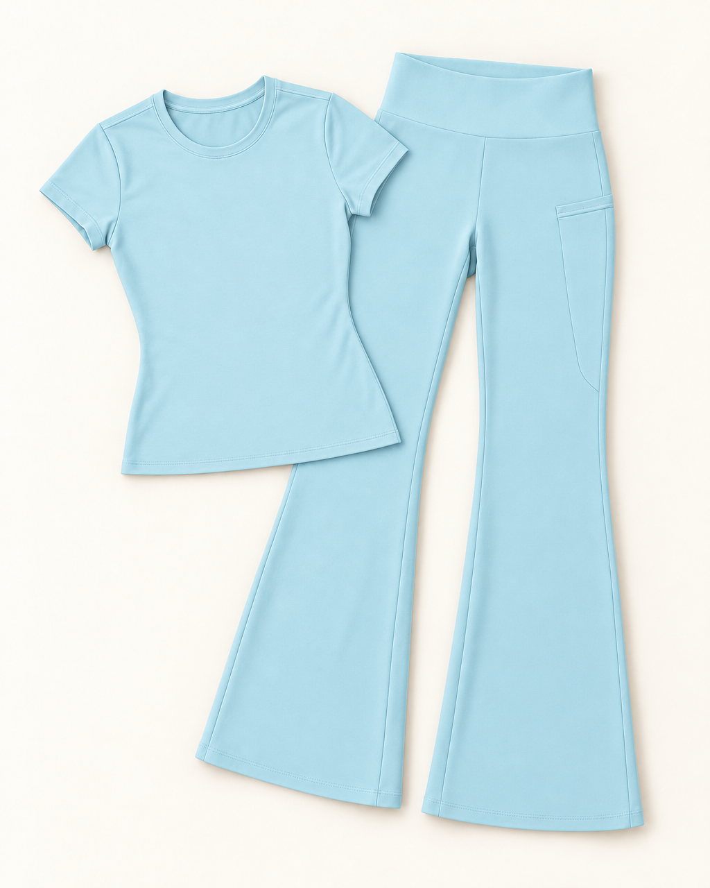 Fitted Tee & Flares Set - Powder Blue flat lay