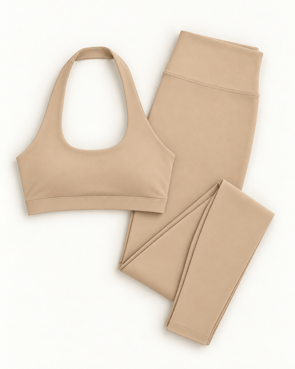 Halter Bra & Leggings Set - Tan flat lay
