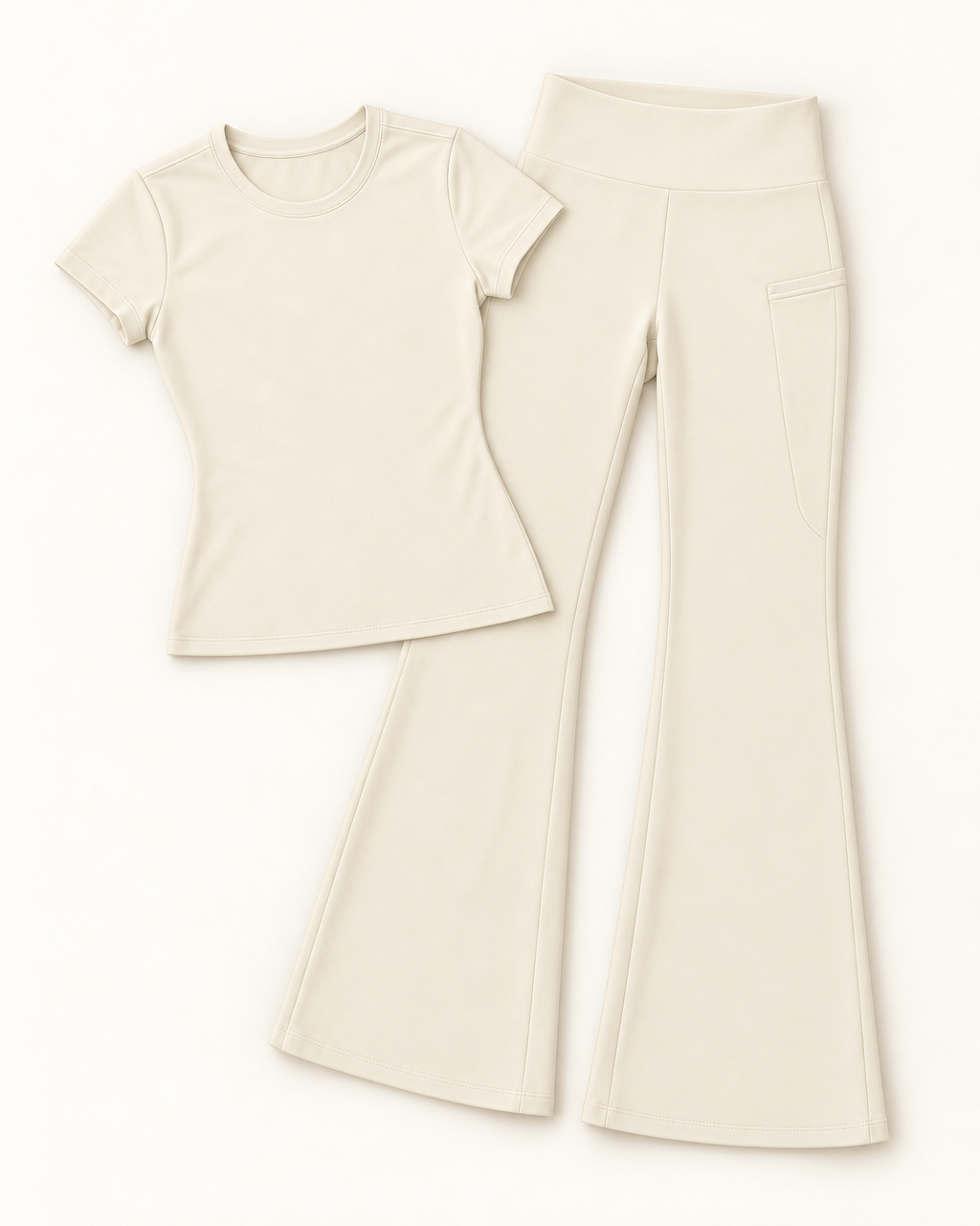Fitted Tee & Flares Set - Ivory White flat lay