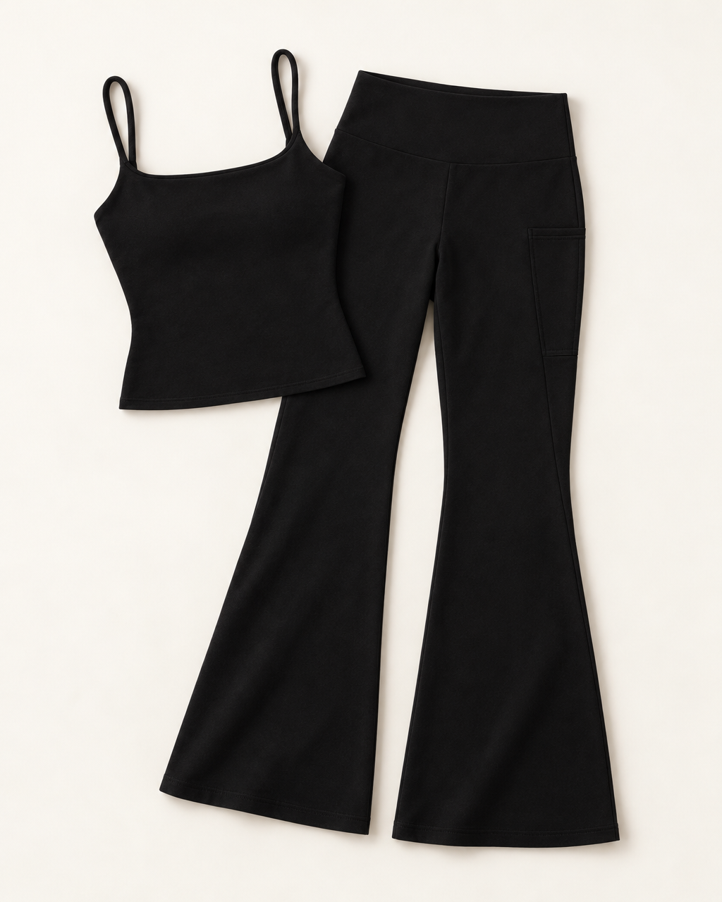 Square Neck Vest & Flares Set - Shadow Black flat lay