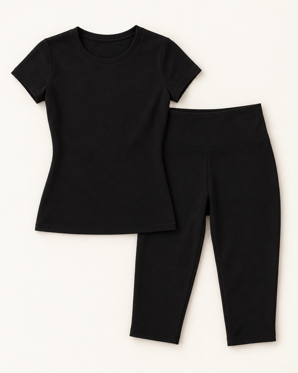 Fitted Tee & Capris Set - Shadow Black flat lay