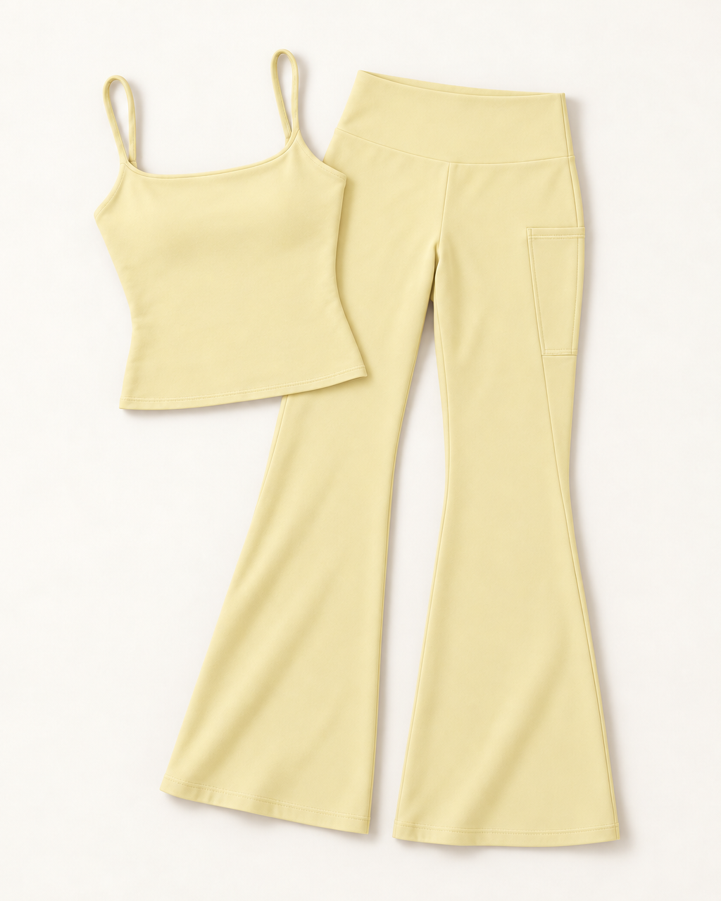 Square Neck Vest & Flares Set - Buttercream flat lay