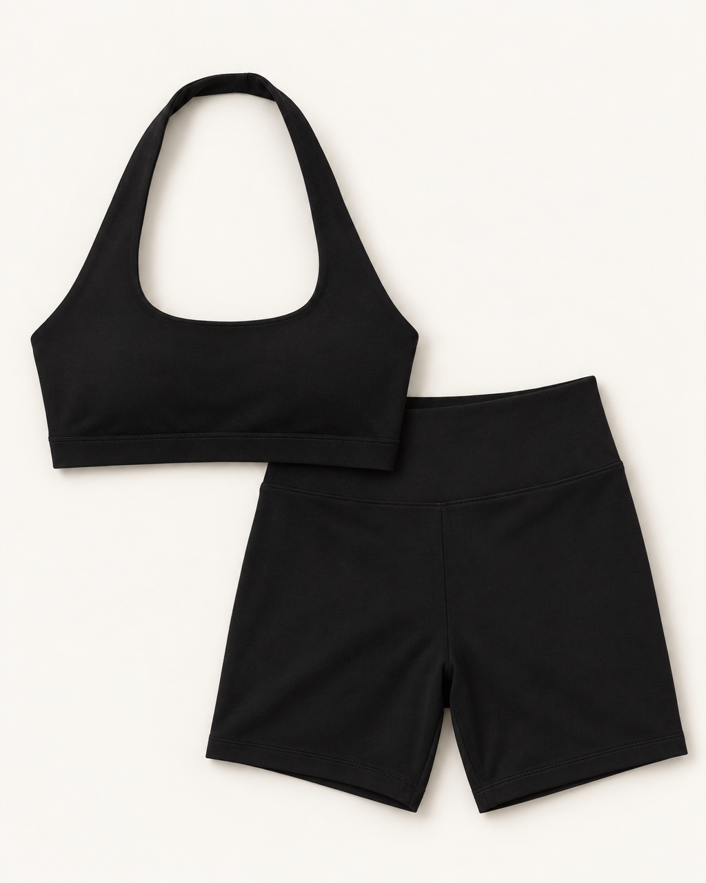 Halter Bra & Shorts Set - Shadow Black flat lay