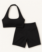 Halter Bra & Shorts Set - Shadow Black flat lay