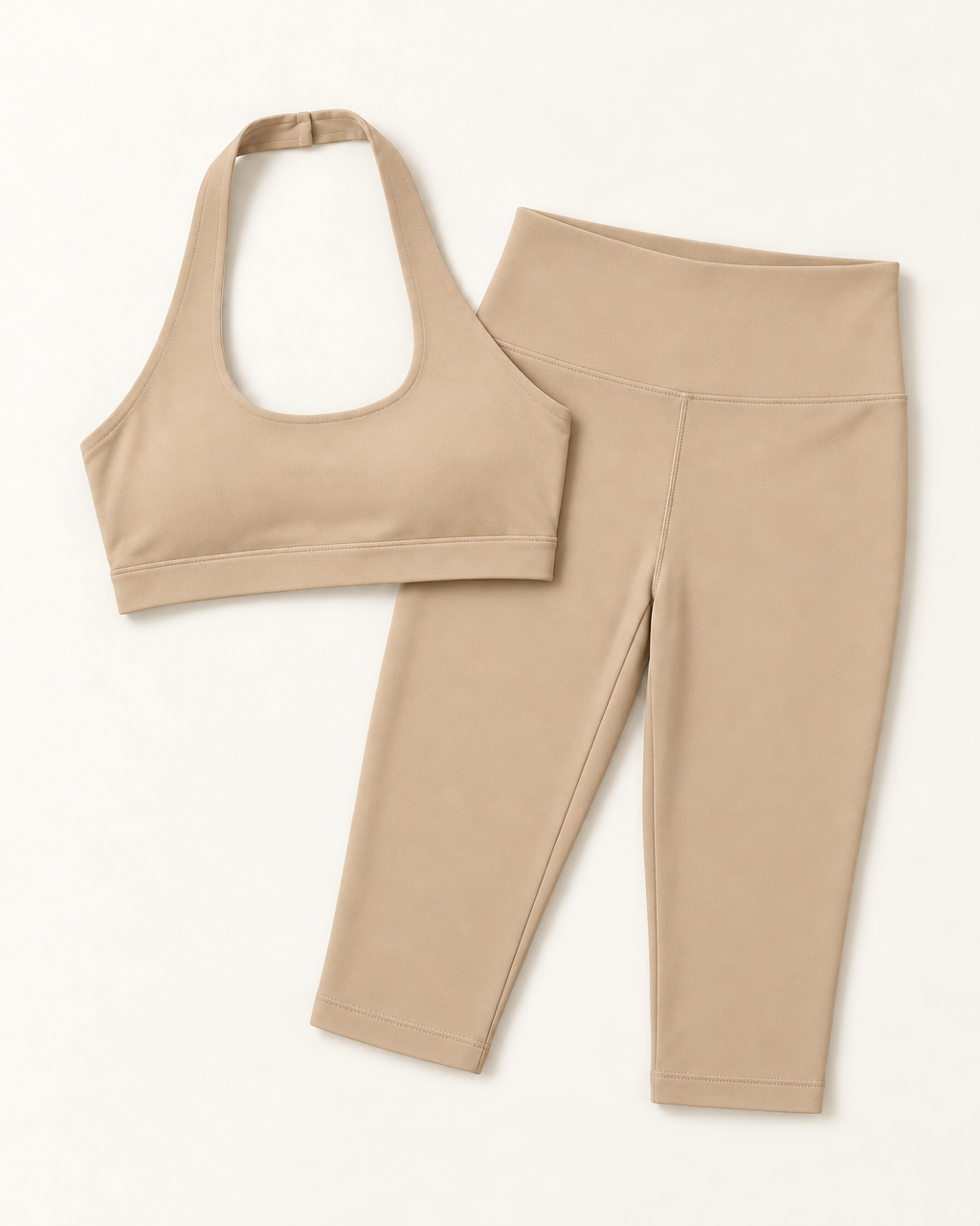 Halter Bra & Capris Set - Tan flat lay