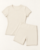 Fitted Tee & Shorts Set - Ivory White flat lay