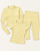 Zip-Up Jacket, Fitted Tee & Capris Set - Buttercream flat lay