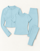 Zip-Up Jacket, Fitted Tee & Leggings Set - Powder Blue flat lay
