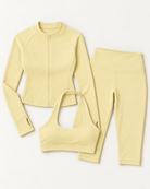 Zip-Up Jacket, Halter Bra & Capris Set - Buttercream flat lay