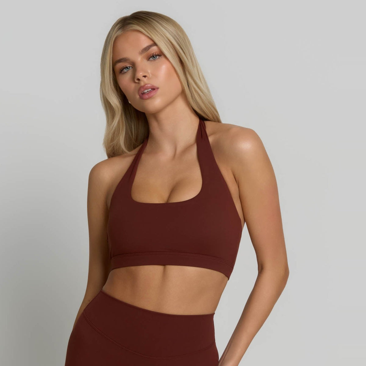 Halter Sports Bra - Chocolate Brown