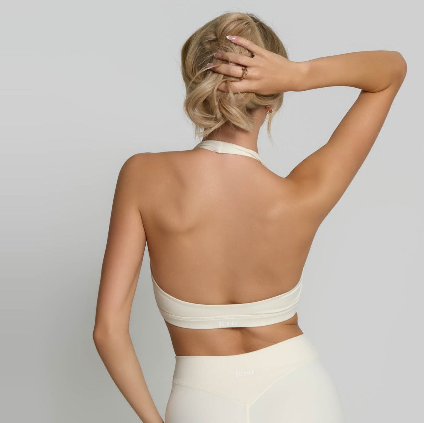 Halter Sports Bra - Ivory White