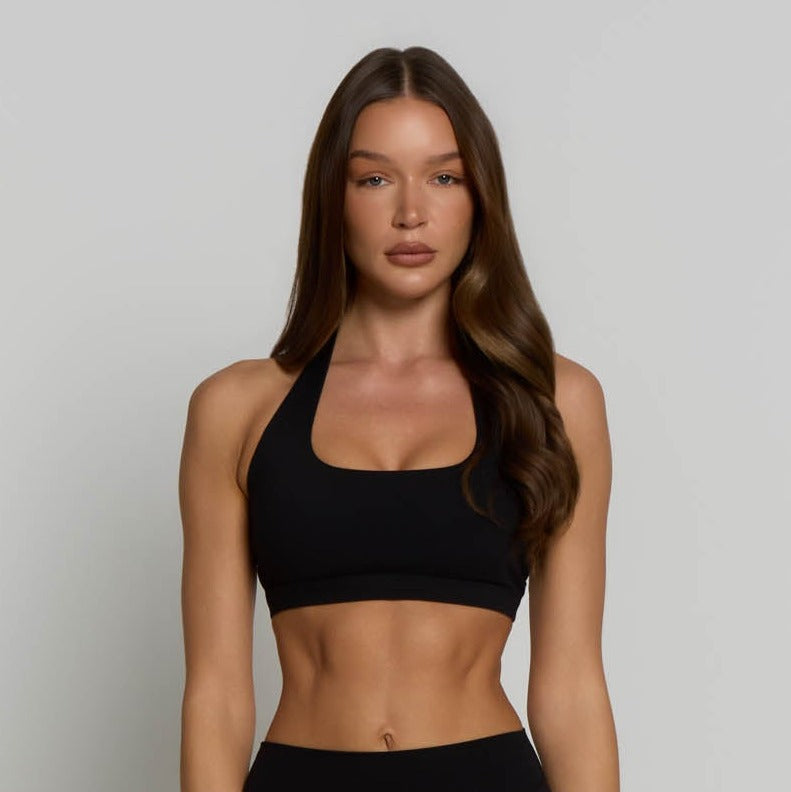 Halter Sports Bra - Shadow Black