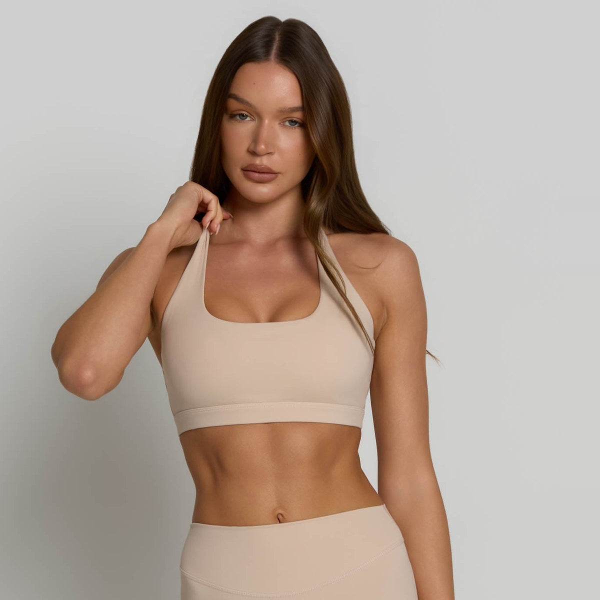 Halter Sports Bra - Tan