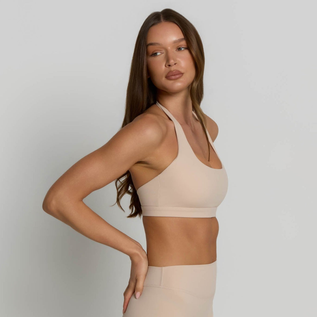 Halter Sports Bra - Tan