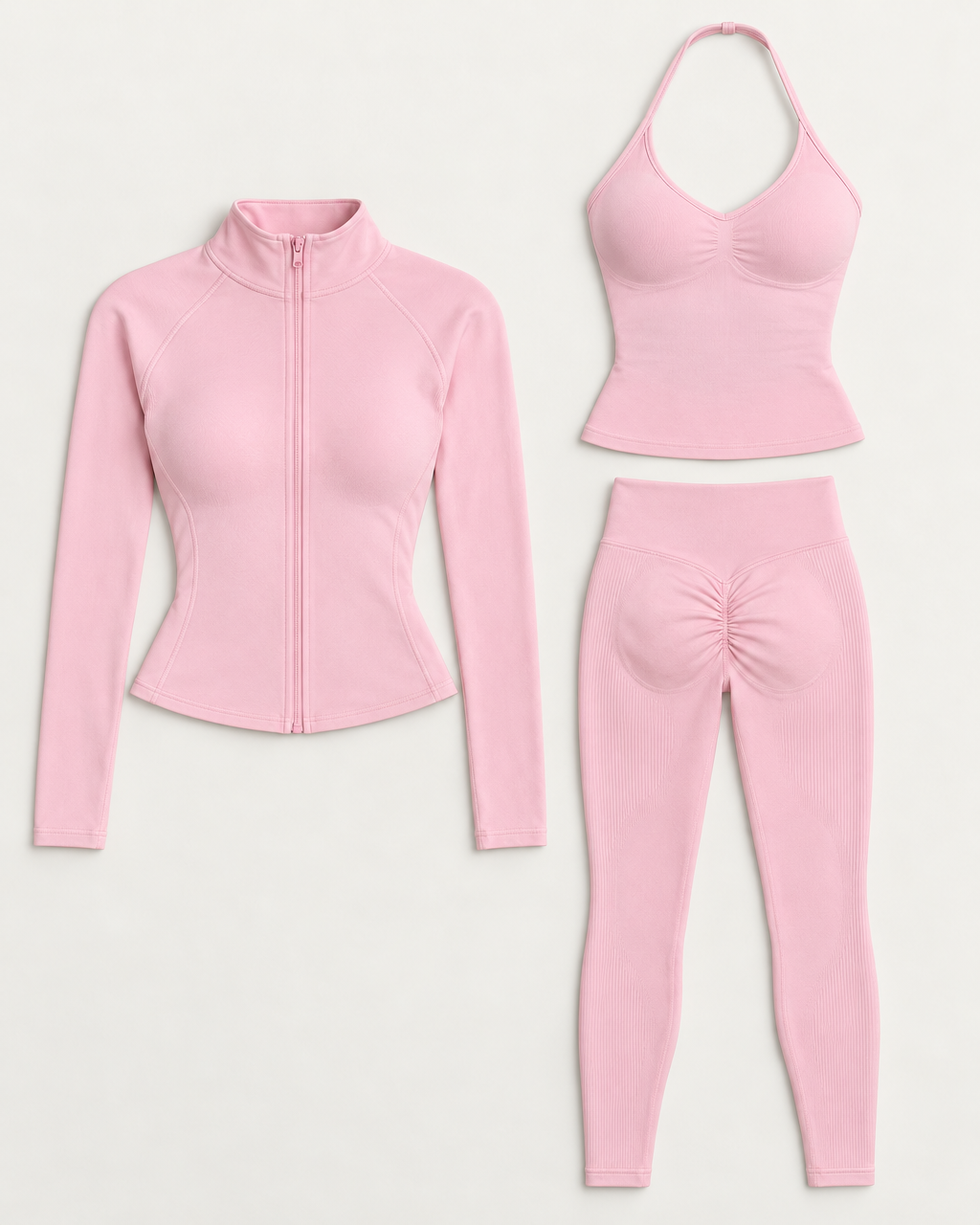 supersculpt-tank-leggings-jacket-set-baby-pink flat lay