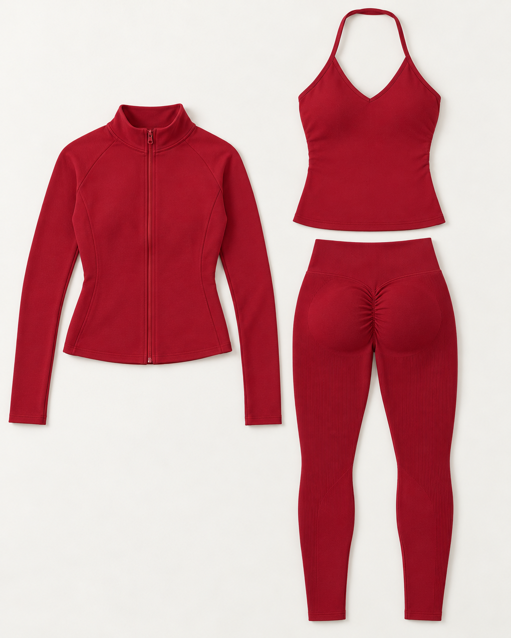supersculpt-tank-leggings-jacket-set-cherry-red flat lay