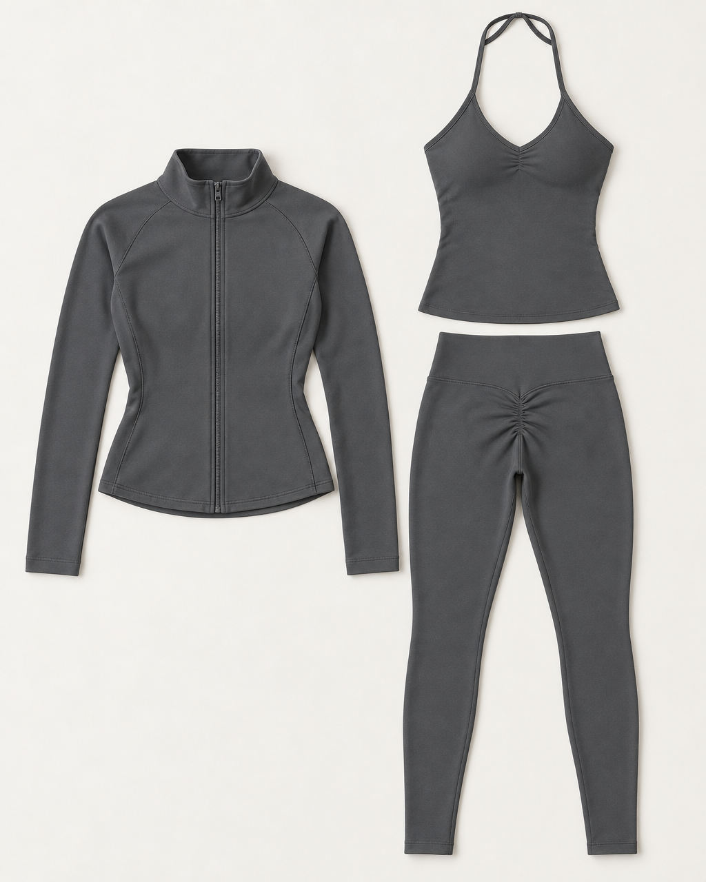 supersculpt-tank-leggings-jacket-set-slate-grey flat lay