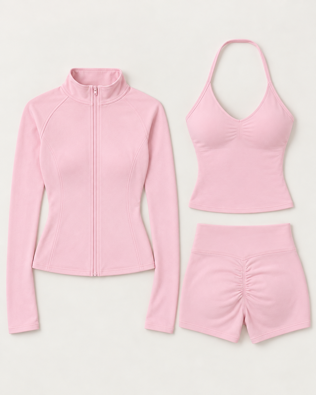 supersculpt-tank-shorts-jacket-set-baby-pink flat lay