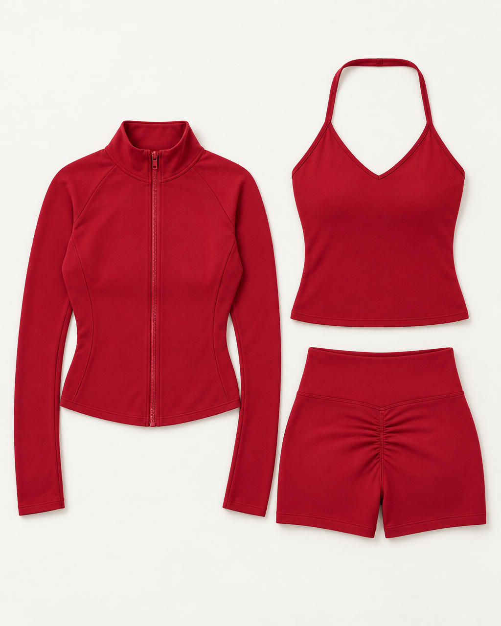 supersculpt-tank-shorts-jacket-set-cherry-red flat lay