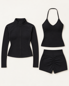 supersculpt-tank-shorts-jacket-set-deep-black flat lay