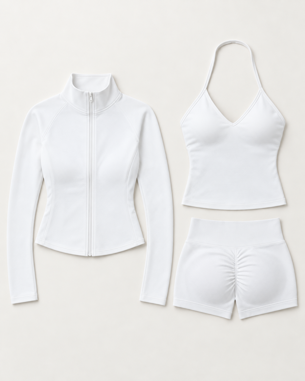 supersculpt-tank-shorts-jacket-set-white flat lay